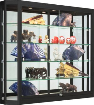 4x3 LED Wall Mounted Display Case w/Angled Front, Sliding Doors, Locking - Black
