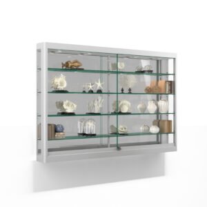 5ft. Wall Mounted Display Case w/4 Top LED Lights u0026 Mirror Back, Locking - Black