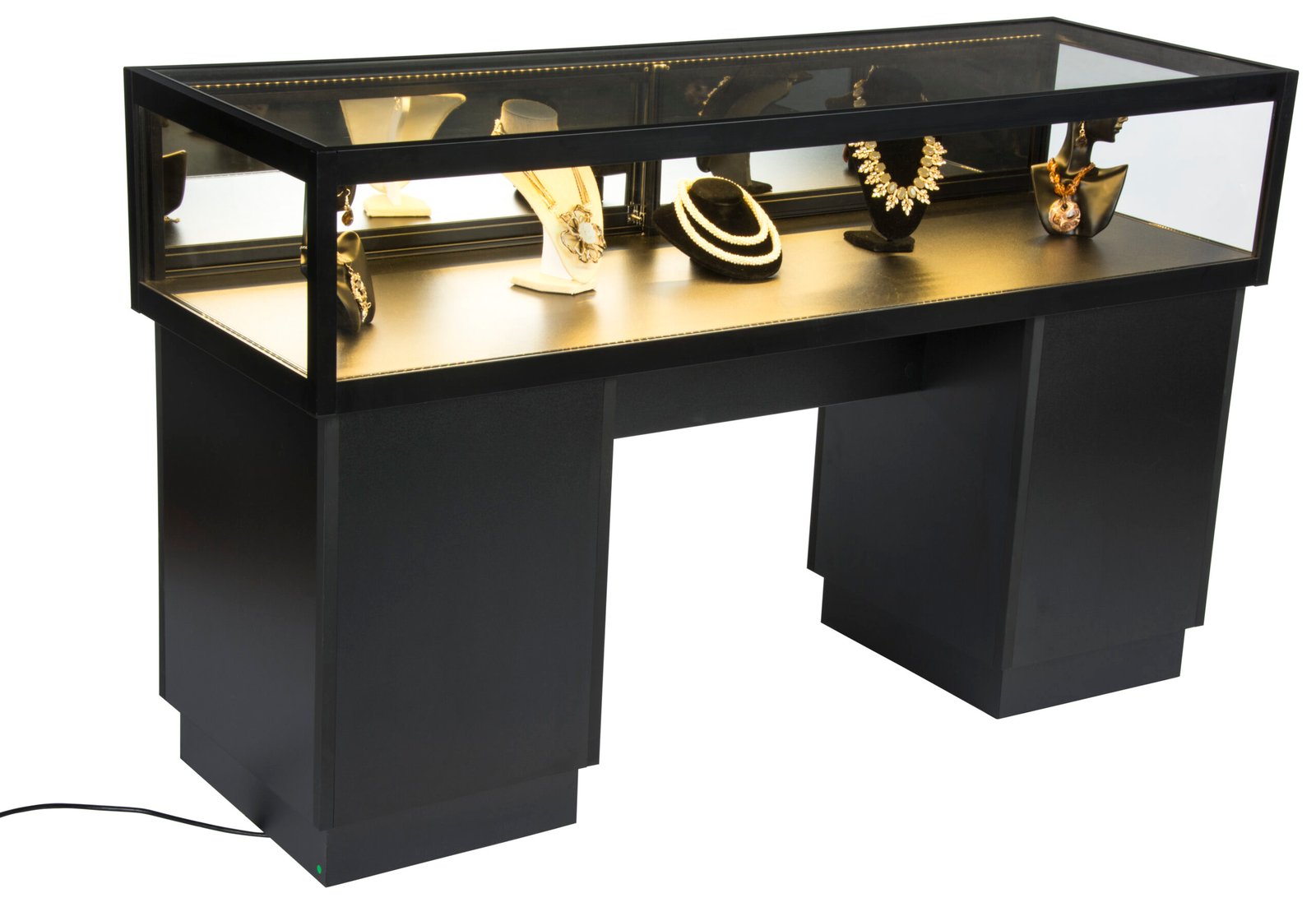 60” Jewelry Display Case w/ Sliding Mirror Door, Sit Down Design, LED - Black