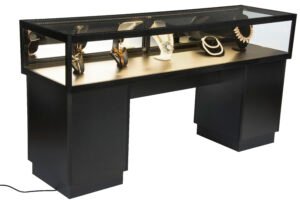 60” Jewelry Display Case w/ Sliding Mirror Door, Sit Down Design, LED - Black