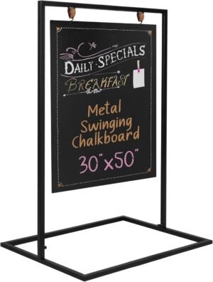 Metal Double Sided Swinging Chalkboard Sign - 30x50 Inch Magnetic Sidewalk Sign - A Frame Chalkboard Alternative Menu Board for Restaurant