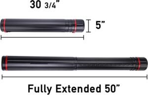 2-Pack XX-Large Extendable Poster Tubes Expand from 30.5” to 50” with Shoulder Strap | Carry Documents, Blueprints, Drawings and Art | Black Portable Durable Round Storage Cases