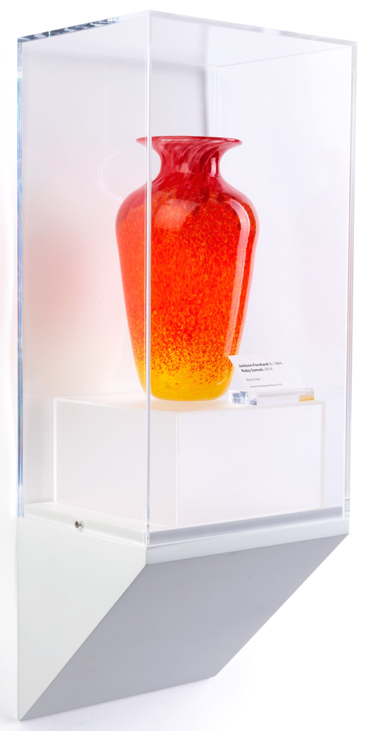 8”w Wall Wedge Display Case w/ MDF Base and Lift Off Acrylic Vitrine - White
