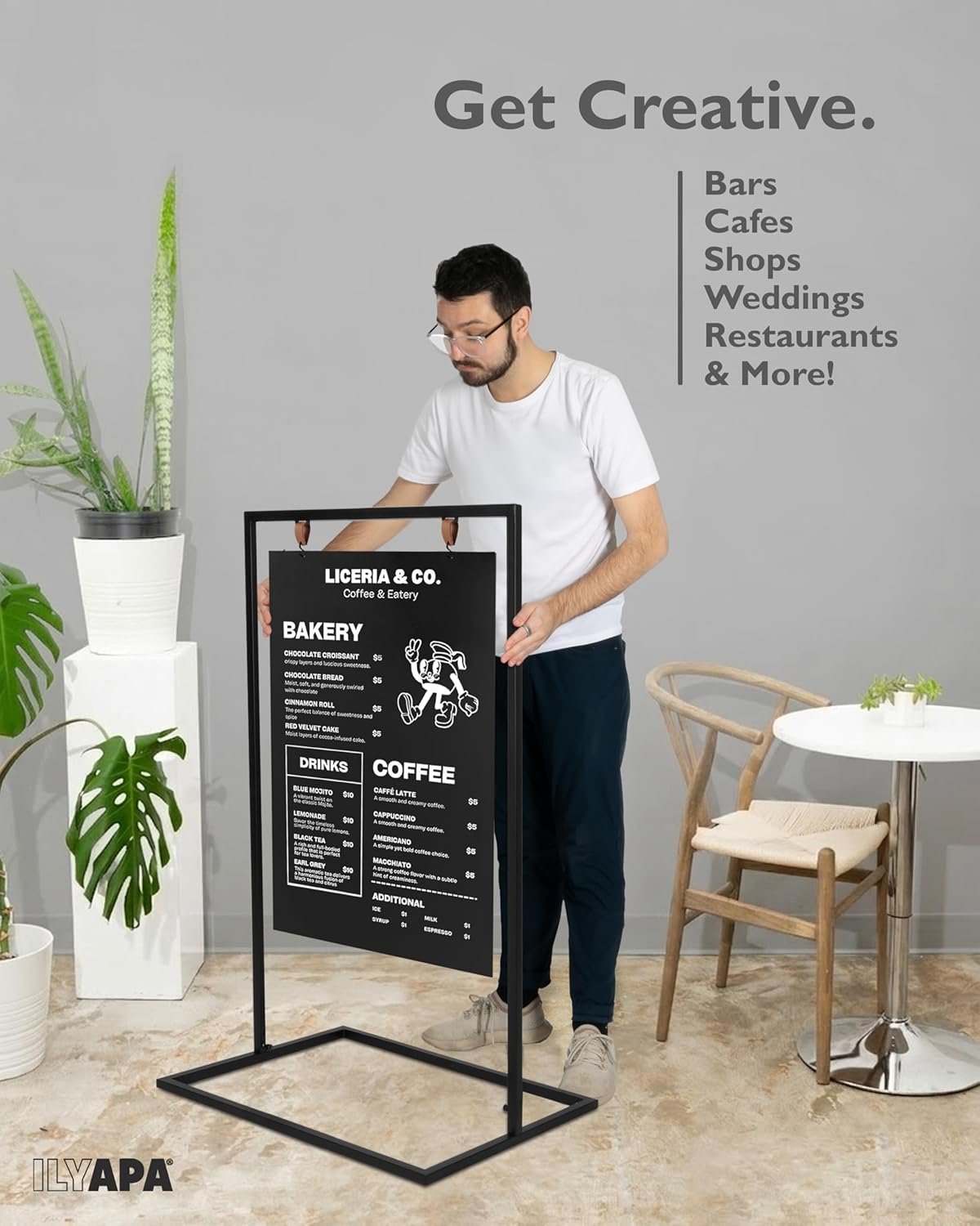 Metal Double Sided Swinging Chalkboard Sign - 30x50 Inch Magnetic Sidewalk Sign - A Frame Chalkboard Alternative Menu Board for Restaurant - Image 2