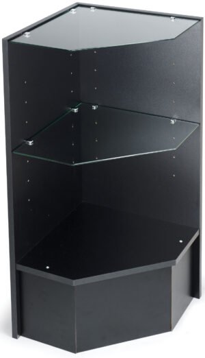 Corner Retail Display with MDF Construction and Two Adjustable Tempered Glass Shelves