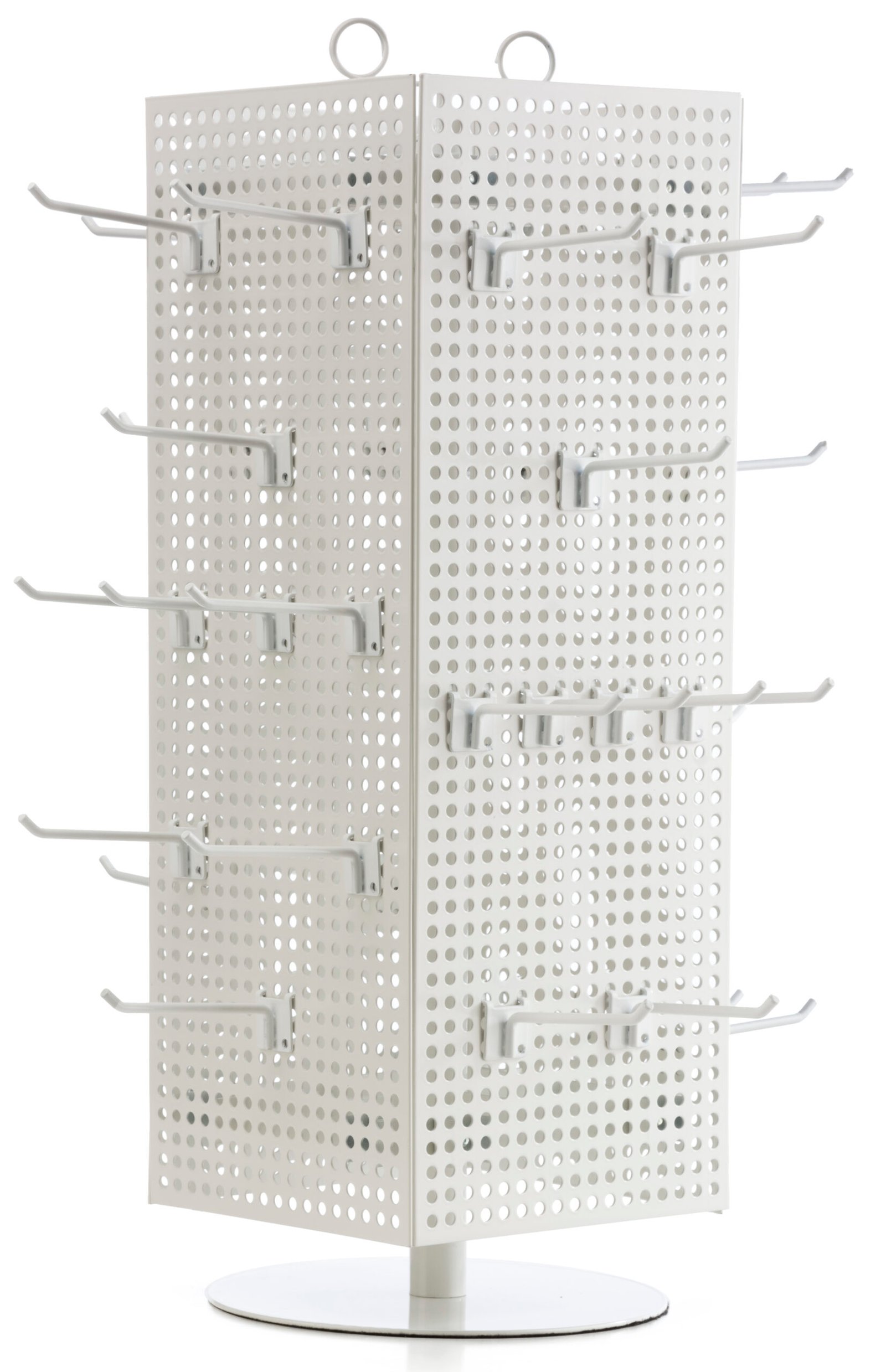 Counter Pegboard Spinner Rack, Magnetic, 60 Hooks – White with White