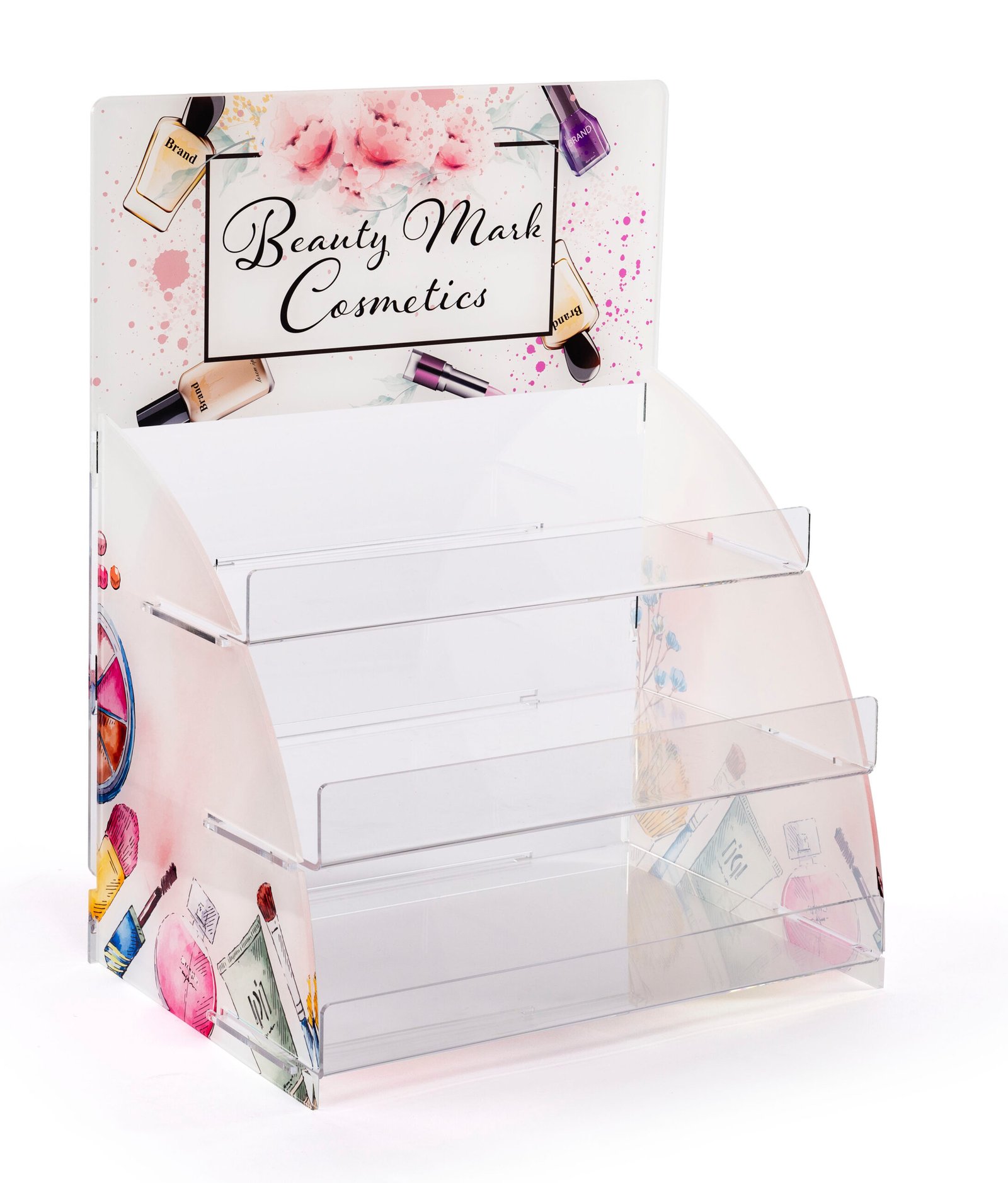 Countertop Acrylic Display with Custom Print, 3 Tiers – Clear