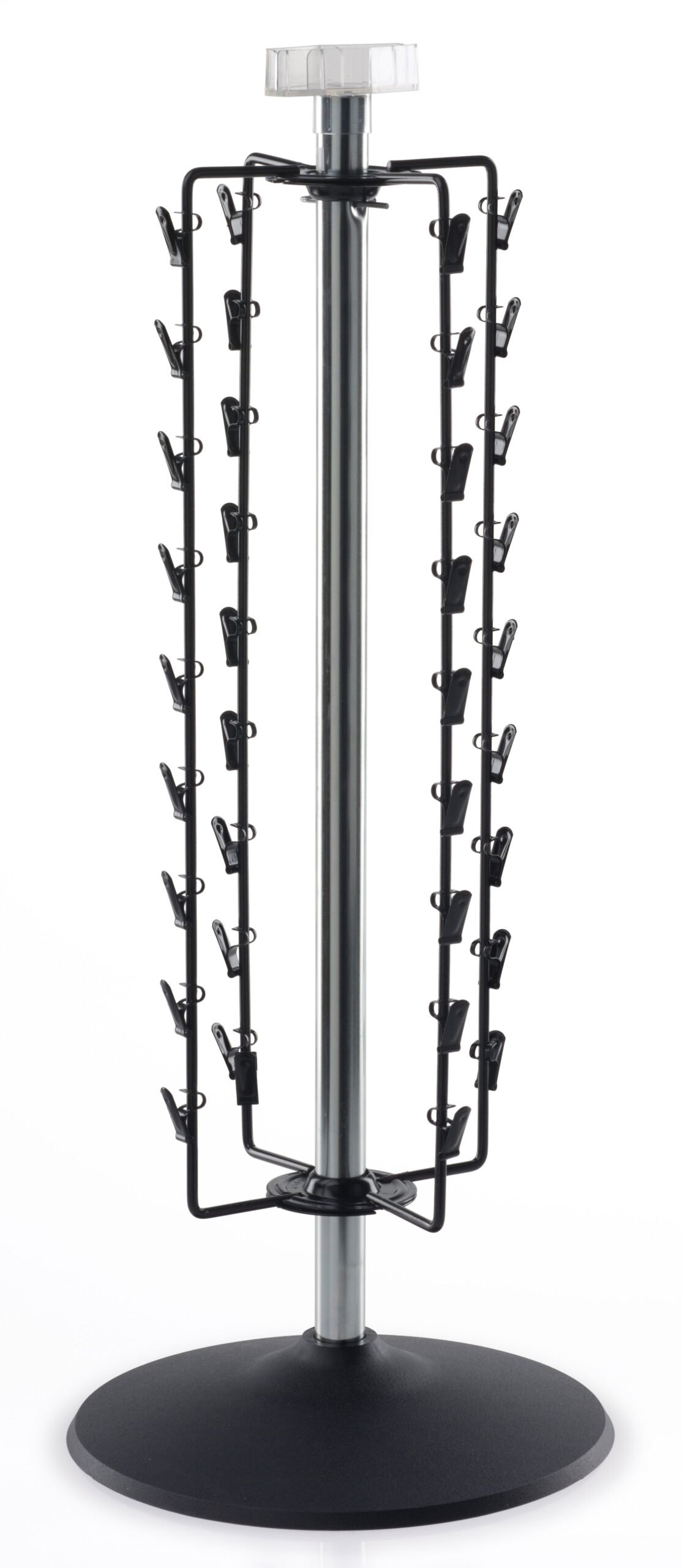 Countertop Merchandise Stand w/ Sign Holder, Rotating, 36 Clips - Black