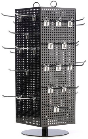 Countertop Pegboard Spinner Rack, Magnetic, 60 Hooks – Black with Chrome