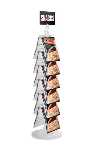 Countertop Wand Merchandiser Rack, 12 Clips w/ Sign Holder – White