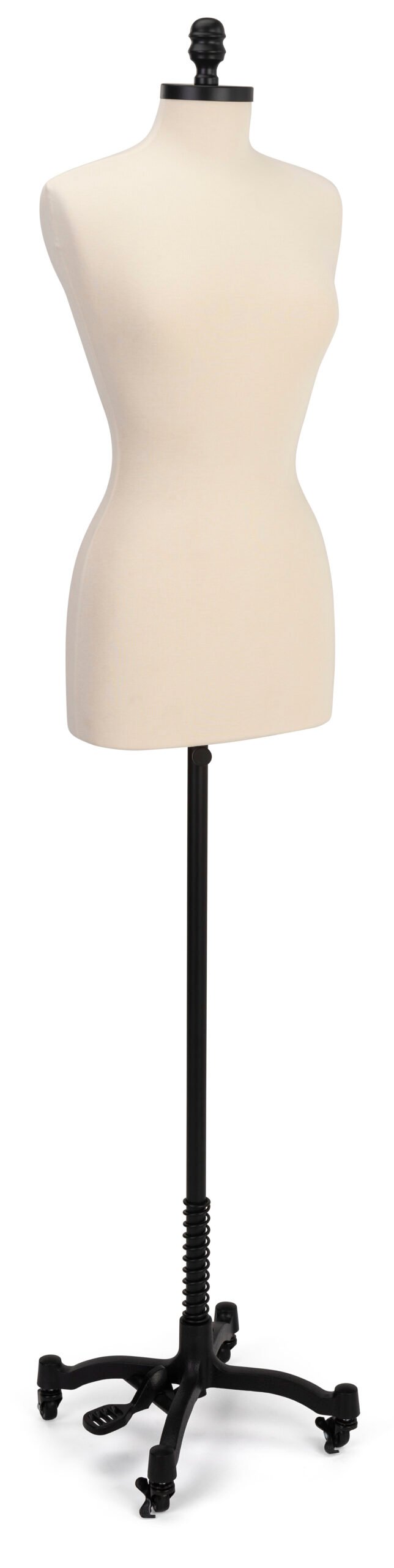 Female Dress Form with Wheeled Base, Adjustable Height - Black
