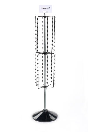 Floorstanding Potato Chip Rack w/ Header, Rotating, 108 Clips - Black
