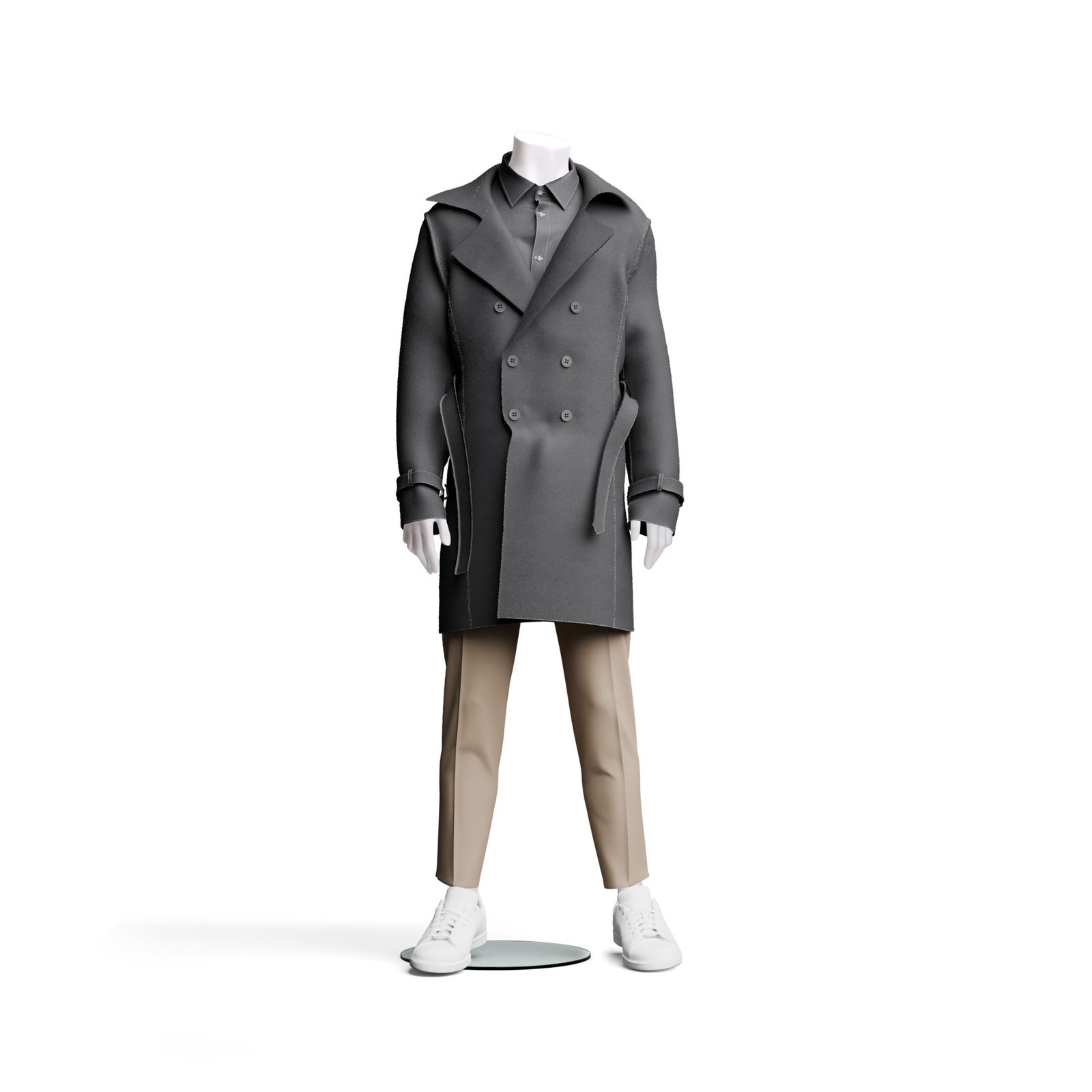 Headless Mannequins w/ Glass Base, Standing Poses, Male - White