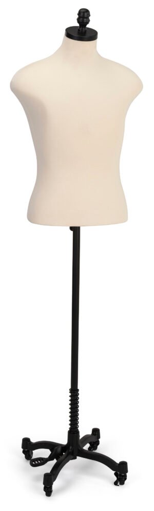 Male Dress Form with Wheeled Base, Adjustable Height - Black
