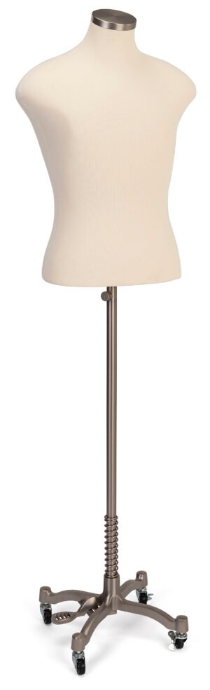 Male Dress Form with Wheeled Base, Adjustable Height - Black