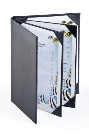 Menu Cover for 8.5 x 11 Menus, Photo Album Corners, Double Panel - Black