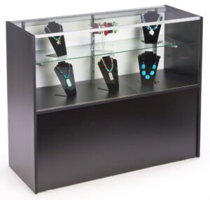 Retail Counter w/ Black Cabinet Base, Sliding Doors u0026 Adjustable Shelf