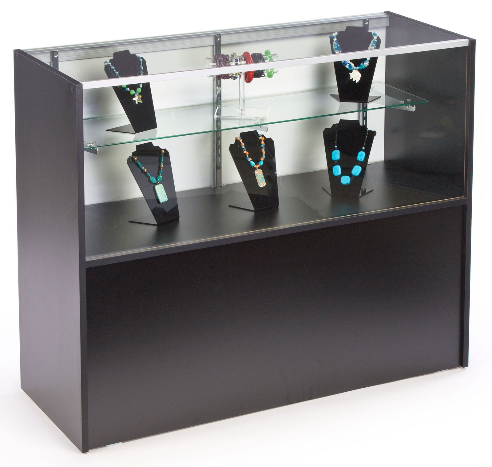 Retail Counter w/ Black Cabinet Base, Sliding Doors u0026 Adjustable Shelf
