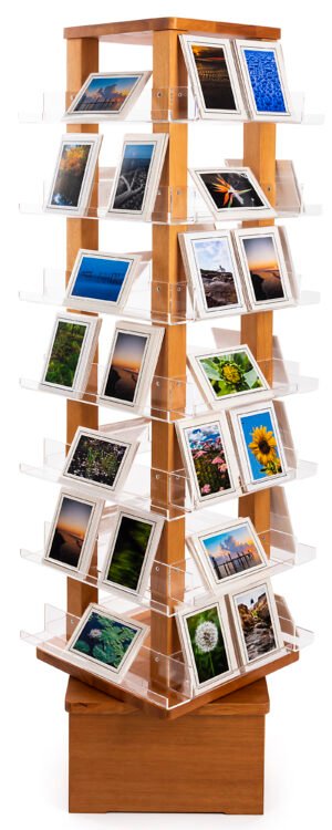 Rotating Literature Display, Countertop, Acrylic and Wood, 16 Shelves - Oak