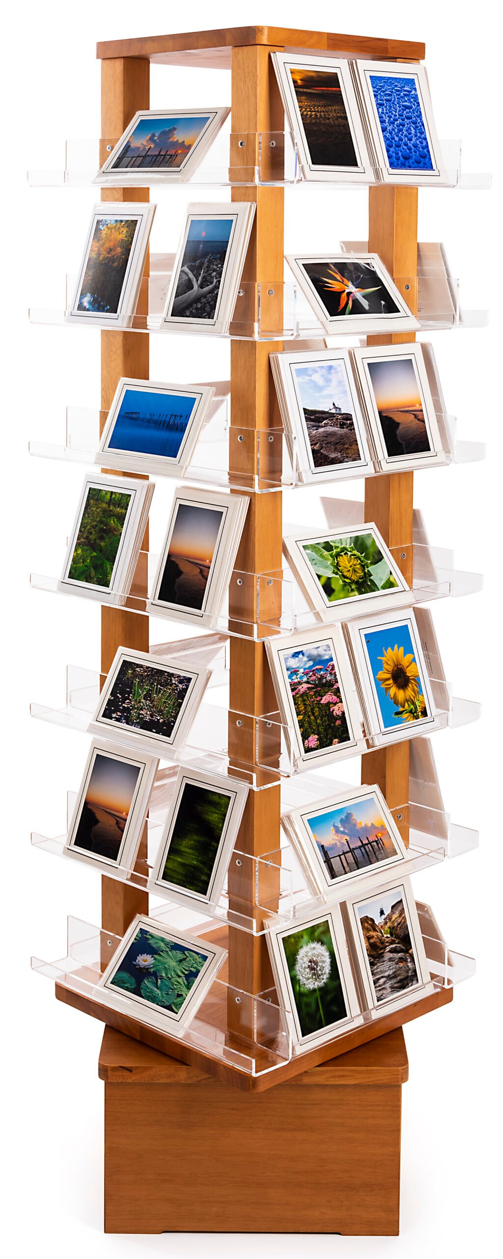 Rotating Literature Display, Countertop, Acrylic and Wood, 16 Shelves - Oak