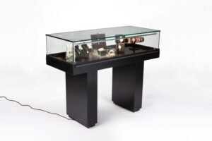Semi-Gloss Black Jewelry Display Case with Hydraulic Lift Opening