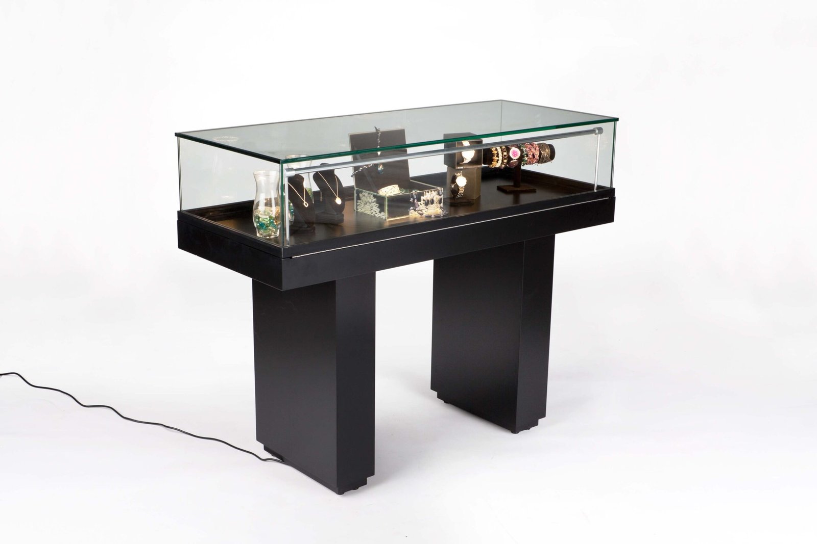Semi-Gloss Black Jewelry Display Case with Hydraulic Lift Opening