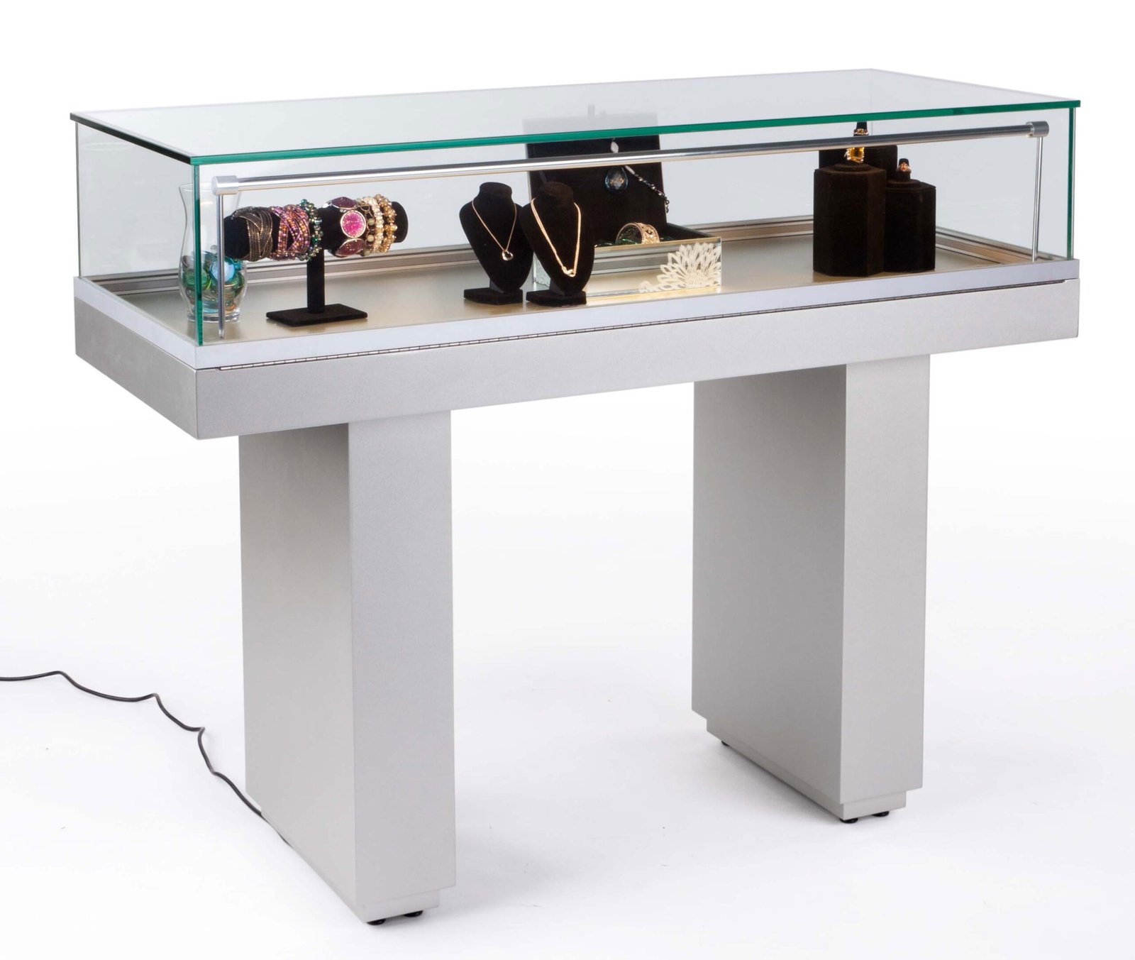 Semi-Gloss Black Jewelry Display Case with Hydraulic Lift Opening