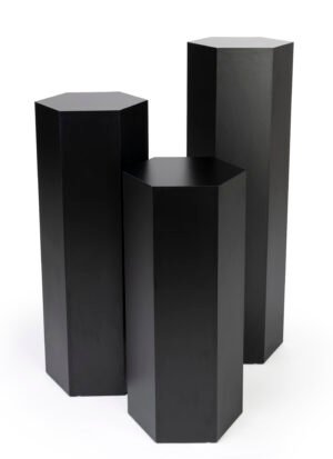 Set of 3 Hexagonal Pedestals, Laminated Particle Board, Various Sizes - Black