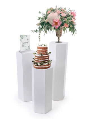 Set of 3 Hexagonal Pedestals, Laminated Particle Board, Various Sizes - Black