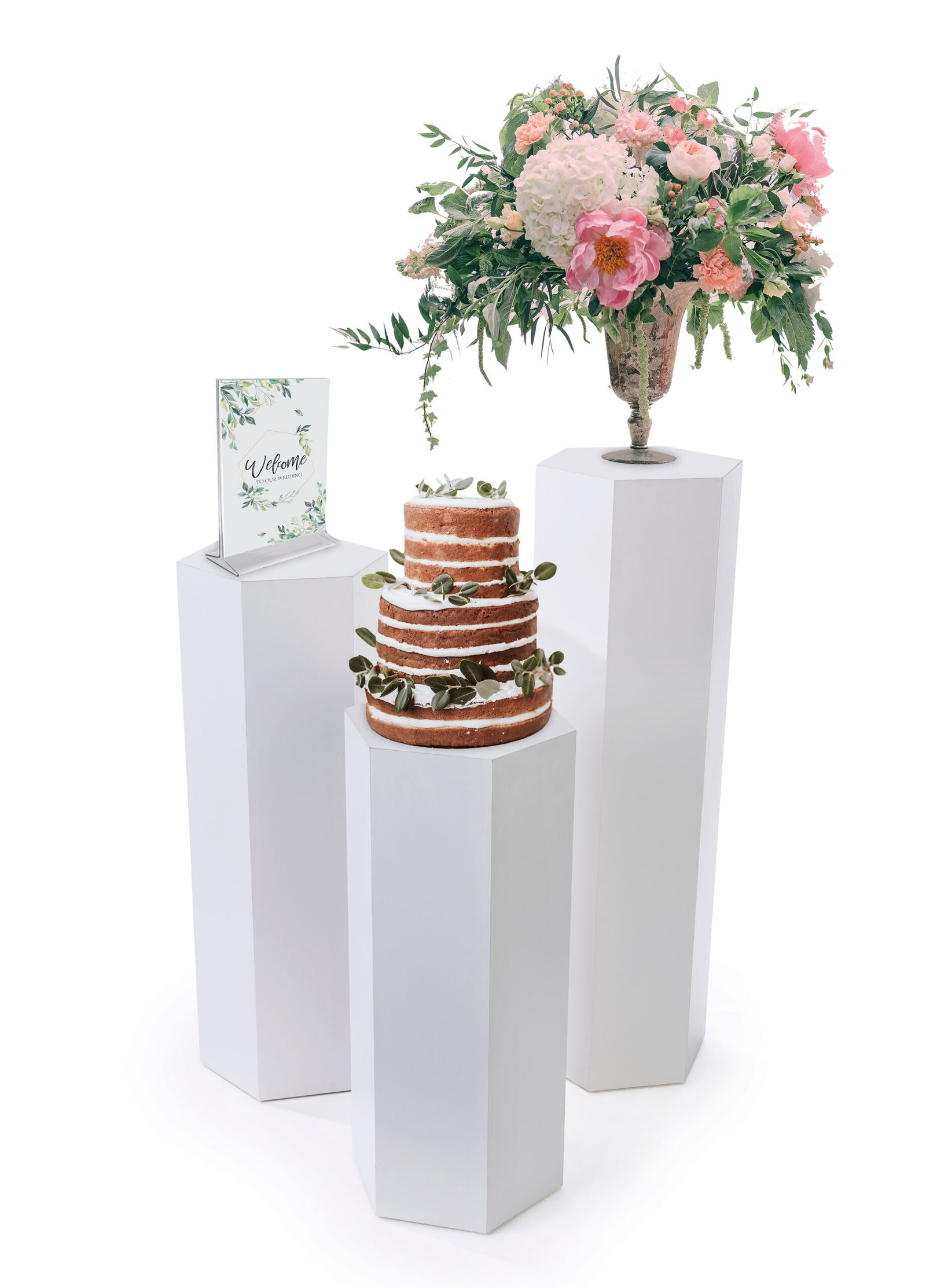 Set of 3 Hexagonal Pedestals, Laminated Particle Board, Various Sizes - Black