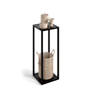 Slim Tall Side Table with Open Frame and Two Shelves - Black