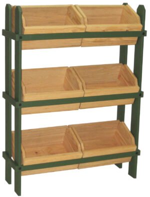 Tiered Wooden Display, Floor Standing, 6 Removable Bins - Black u0026 Oak