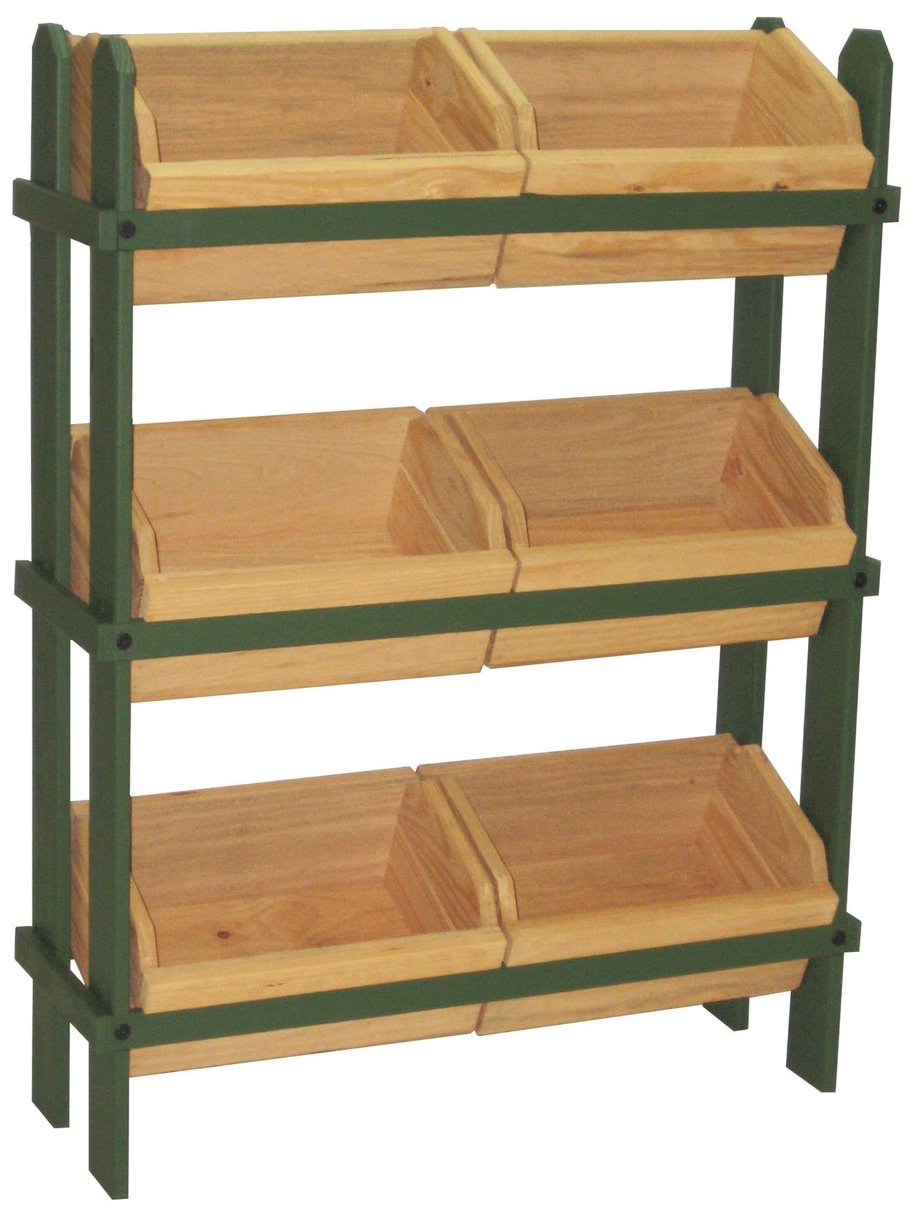 Tiered Wooden Display, Floor Standing, 6 Removable Bins - Black u0026 Oak