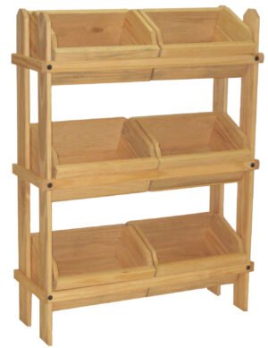 Tiered Wooden Display, Floor Standing, 6 Removable Bins - Black u0026 Oak