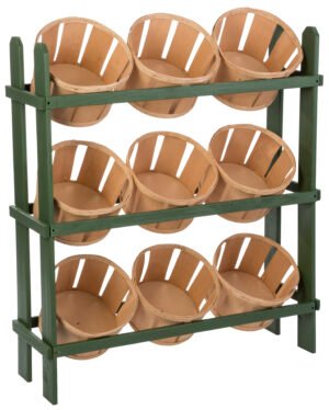 Tiered Wooden Display, Floor Standing, 9 Baskets – Black u0026 Oak