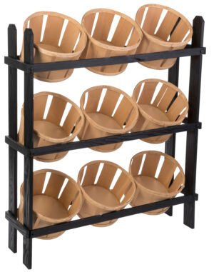 Tiered Wooden Display, Floor Standing, 9 Baskets – Black u0026 Oak