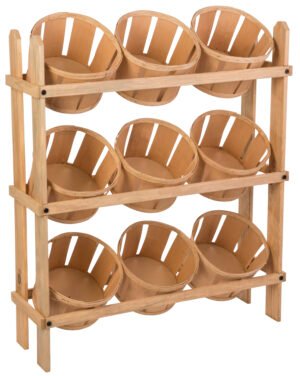Tiered Wooden Display, Floor Standing, 9 Baskets – Black u0026 Oak