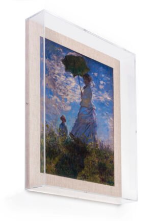 Wall Mounted Exhibit Case w/ Linen Backing, Acrylic Vitrine - Tan