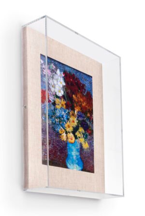 Wall Mounted Exhibit Case w/ Linen Backing, Acrylic Vitrine - Tan
