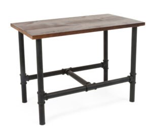 Wooden Pipeline Nesting Table, Rectangular, Metal Legs – Dark Brown