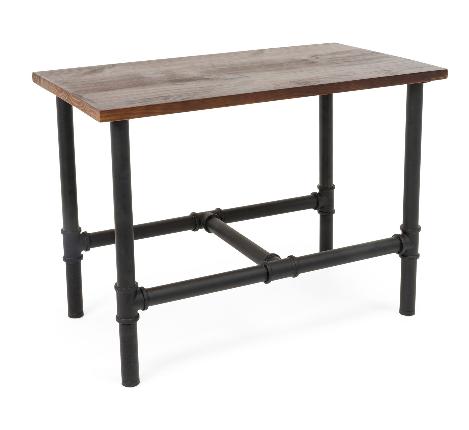 Wooden Pipeline Nesting Table, Rectangular, Metal Legs – Dark Brown