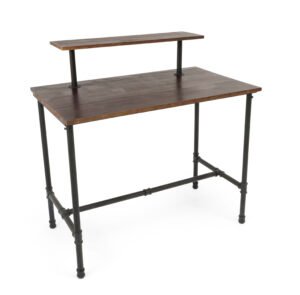 Wooden Pipeline Nesting Table, Rectangular, Metal Legs – Dark Brown