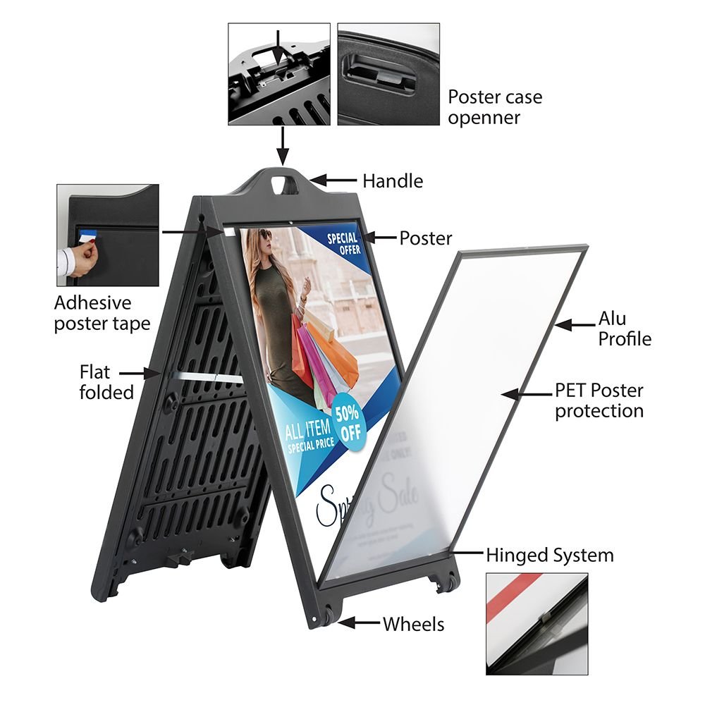 24″w x 36″h SignPro Sidewalk Sign – White With Lens- Double Sided A-Frame Sidewalk Sign Stand - Image 2