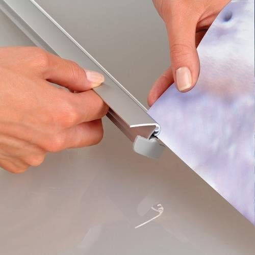 M&T Displays 31.50x78.74 inch L Shaped New Age Quick Banner Holder Stand for Convention Conference Trade Show Display Office Floor Standing Silver Anodized Aluminum Portrait Indoor - Image 4