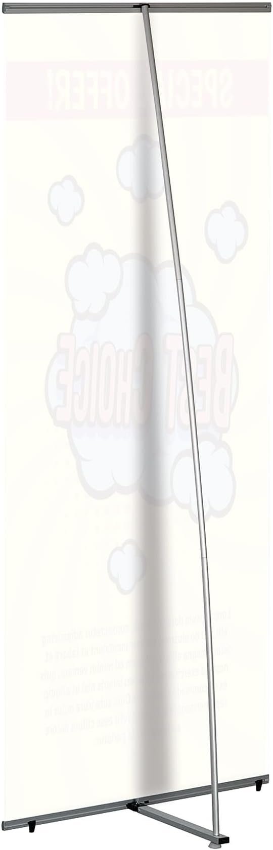 M&T Displays 31.50x78.74 inch L Shaped New Age Quick Banner Holder Stand for Convention Conference Trade Show Display Office Floor Standing Silver Anodized Aluminum Portrait Indoor (2 pack) - Image 2