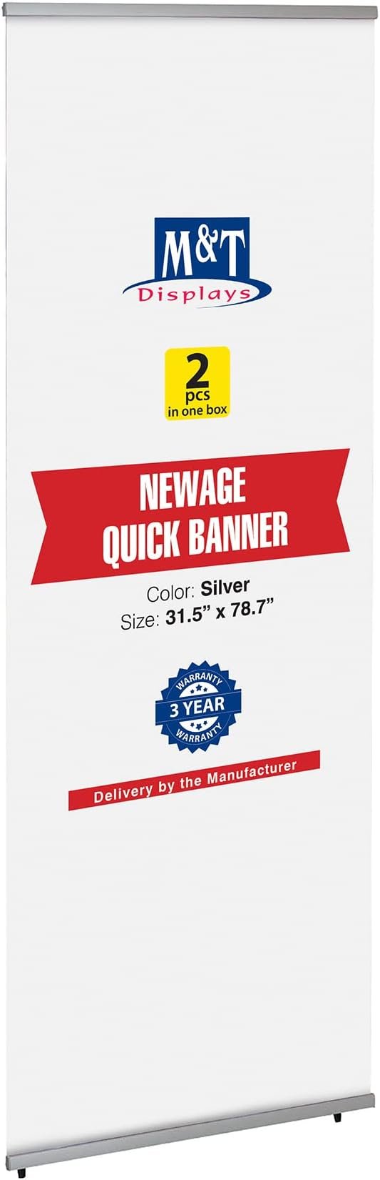 M&T Displays 31.50x78.74 inch L Shaped New Age Quick Banner Holder Stand for Convention Conference Trade Show Display Office Floor Standing Silver Anodized Aluminum Portrait Indoor (2 pack)