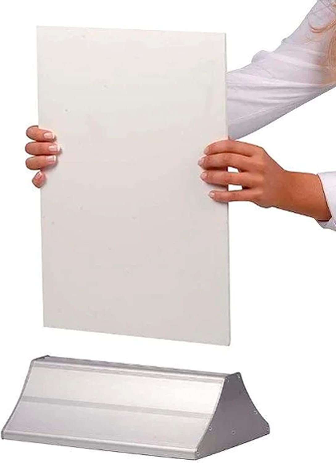 M&T Displays Adjustable Floor Easy Swap 23.6 inch Poster Width Aluminum Silver Base Double Sided Advertisement Document Brochure Sign Holder Portrait Indoor - Image 4