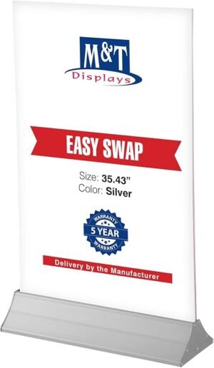 M&T Displays Adjustable Floor Easy Swap 35.40 inch Poster Width Aluminum Silver Base Double Sided Advertisement Document Brochure Sign Holder Portrait Indoor