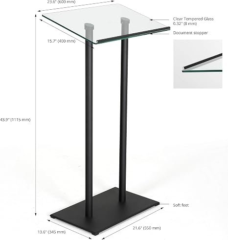 M&T Displays Tempered Clear Glass Conference Podium Stand Black Aluminum Body and Base 43.9 Inch Height Floor Standing Lectern Pulpit Desk for Classroom Church - Image 2