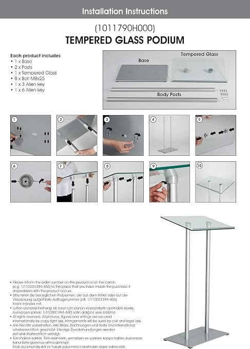 M&T Displays Tempered Clear Glass Conference Podium Stand Black Aluminum Body and Base 43.9 Inch Height Floor Standing Lectern Pulpit Desk for Classroom Church - Image 5